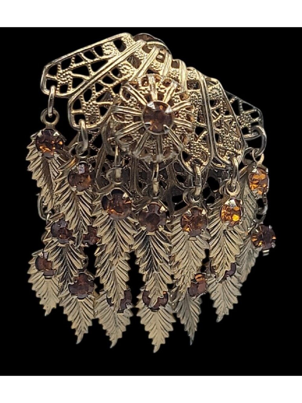 VTG Miriam Haskell Feather Rhinestones Clip On Earrings 1930s Statement Unsigned - Picture 7 of 15